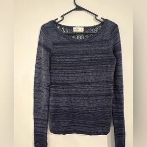 Women Hollister Navy Blue Sparkle Lace Back Sweater Size Small